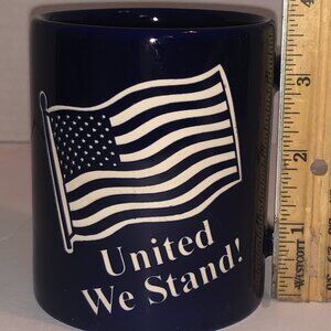 United We Stand Blue Textured etched Patriotic Mug Made in USA Eagle Head